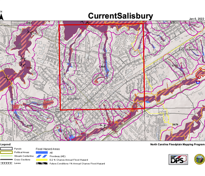 A flood map of Salisbury, NC
